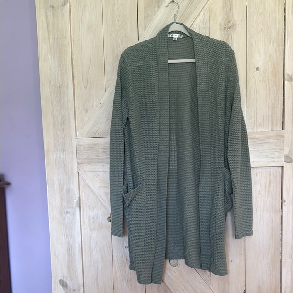 Olive Green Open Front Cardigan